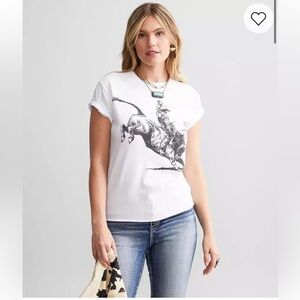 White Graphic T-Shirt with Bull Rider Print